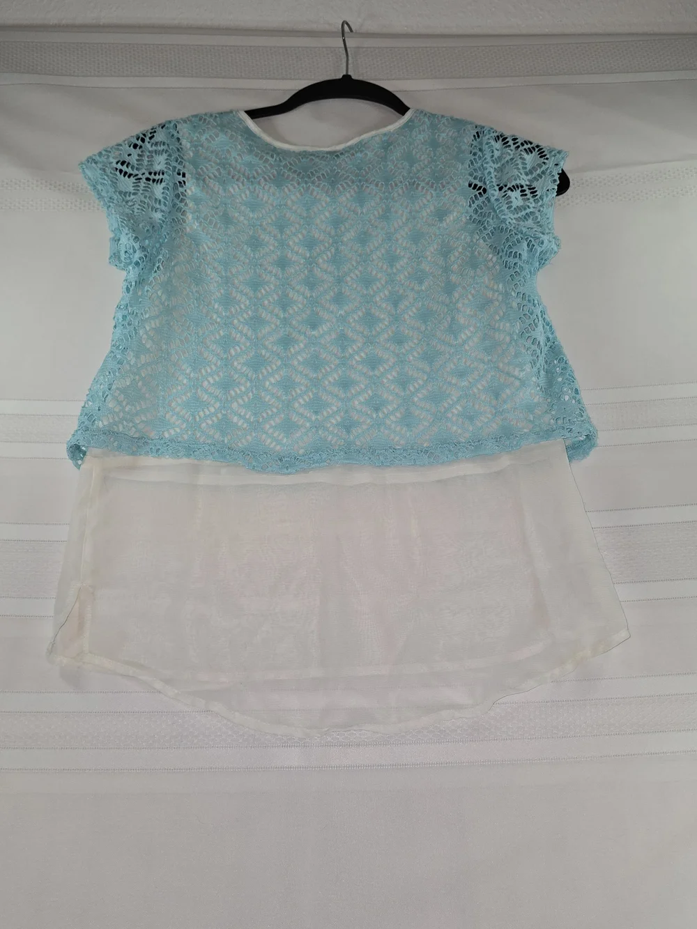 Speechless Aqua Crochet Overlay Tunic with Cream Underlayer